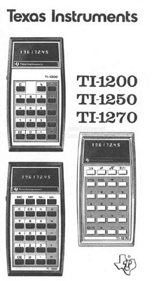 Portada del manual de las calculadoras TI-1200. TI-1250 y TI-1270