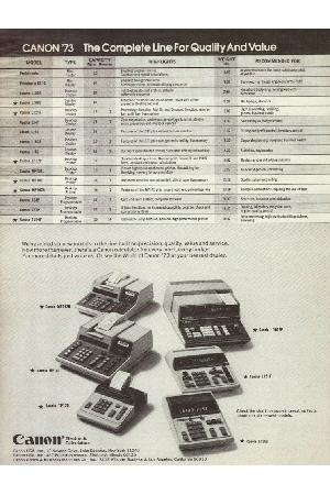 Publicidad describiendo la gama de calculadoras de Canon en su época