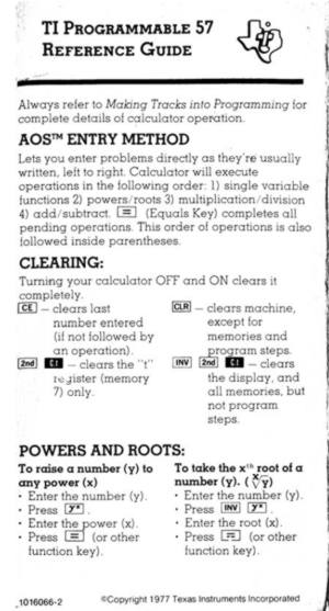 TI-57. Guía de referencia TI-57. Guía de referencia
