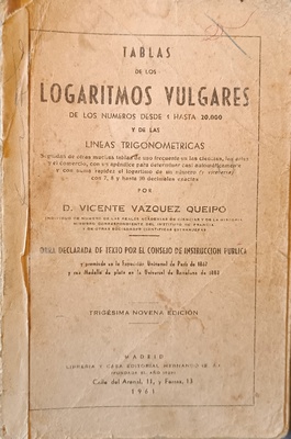 Portada de las tablas de logaritmos (ed. 1961) Portada de las tablas de logaritmos (ed. 1961)