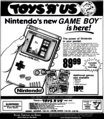Publicidad de la Game Boy Original en Toys'R'Us de EEUU